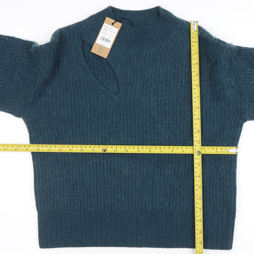 Hush Women's Blue V-Neck Chunky-Knit Jumper Size S
