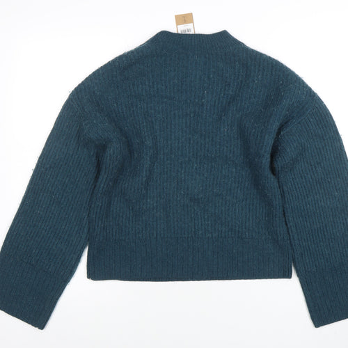 Hush Women's Blue V-Neck Chunky-Knit Jumper Size S