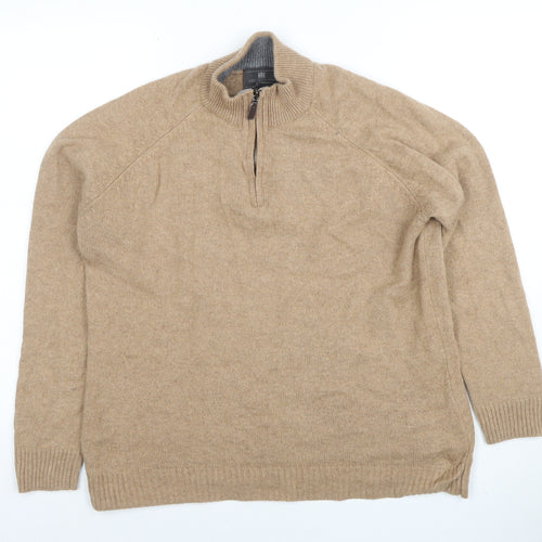 Marks and Spencer Men’s Beige Wool Half Zip Jumper Size L