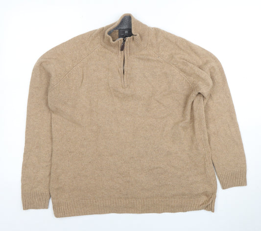 Marks and Spencer Men’s Beige Wool Half Zip Jumper Size L