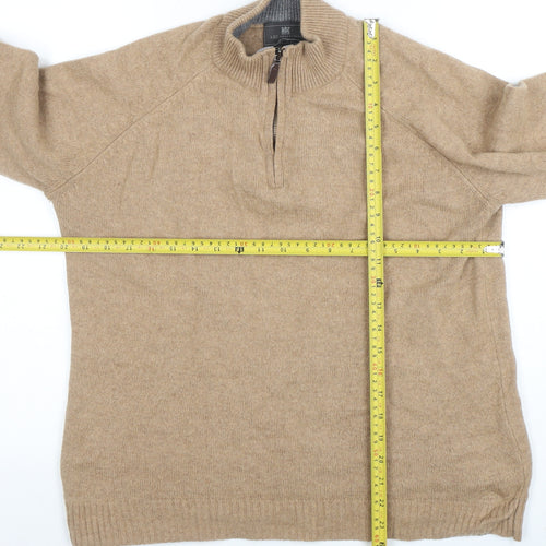 Marks and Spencer Men’s Beige Wool Half Zip Jumper Size L