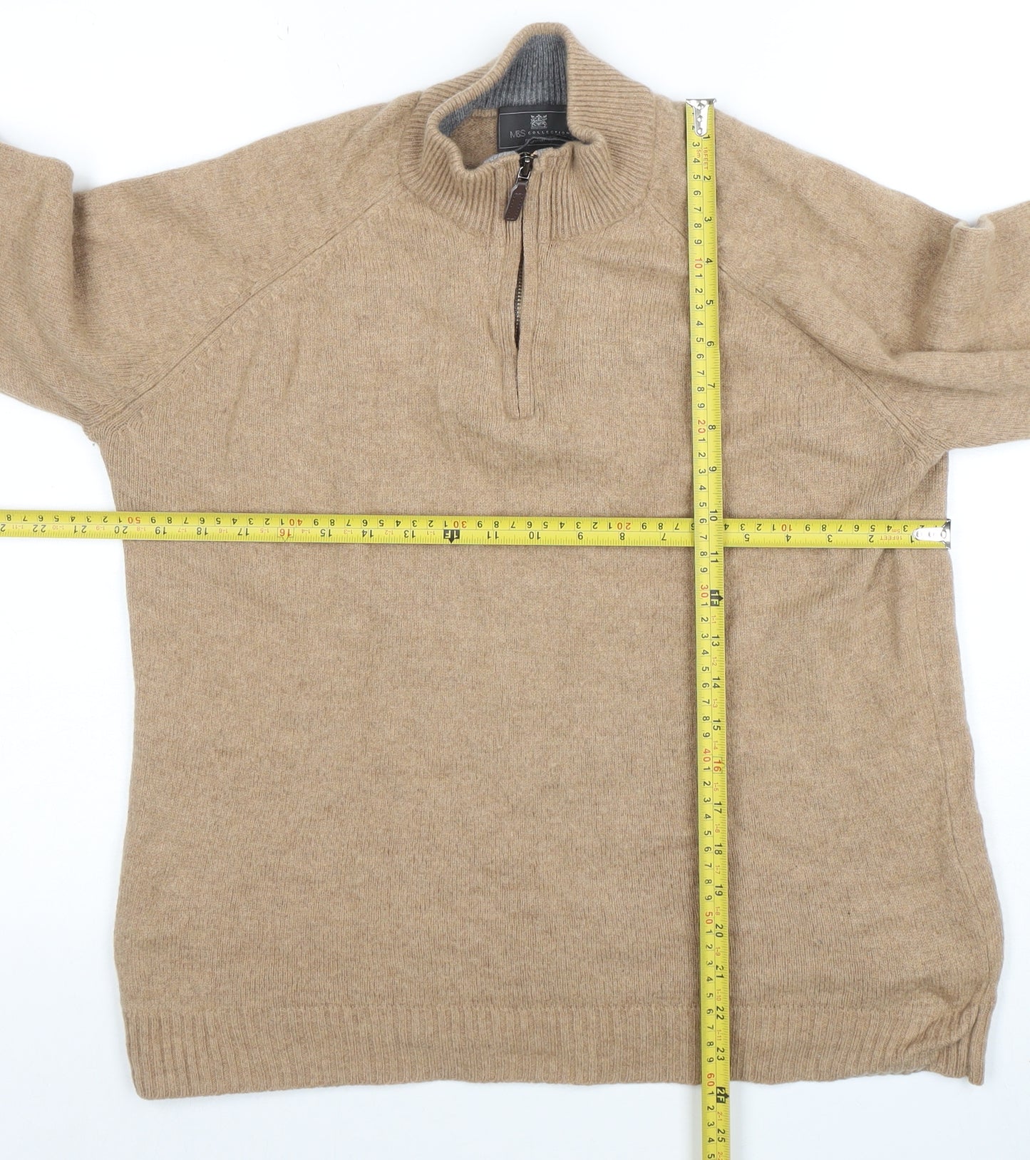 Marks and Spencer Men’s Beige Wool Half Zip Jumper Size L