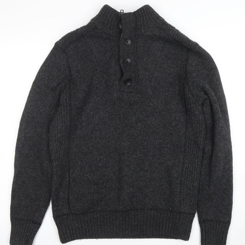 Next Men's Grey Wool Blend Henley Jumper Size M