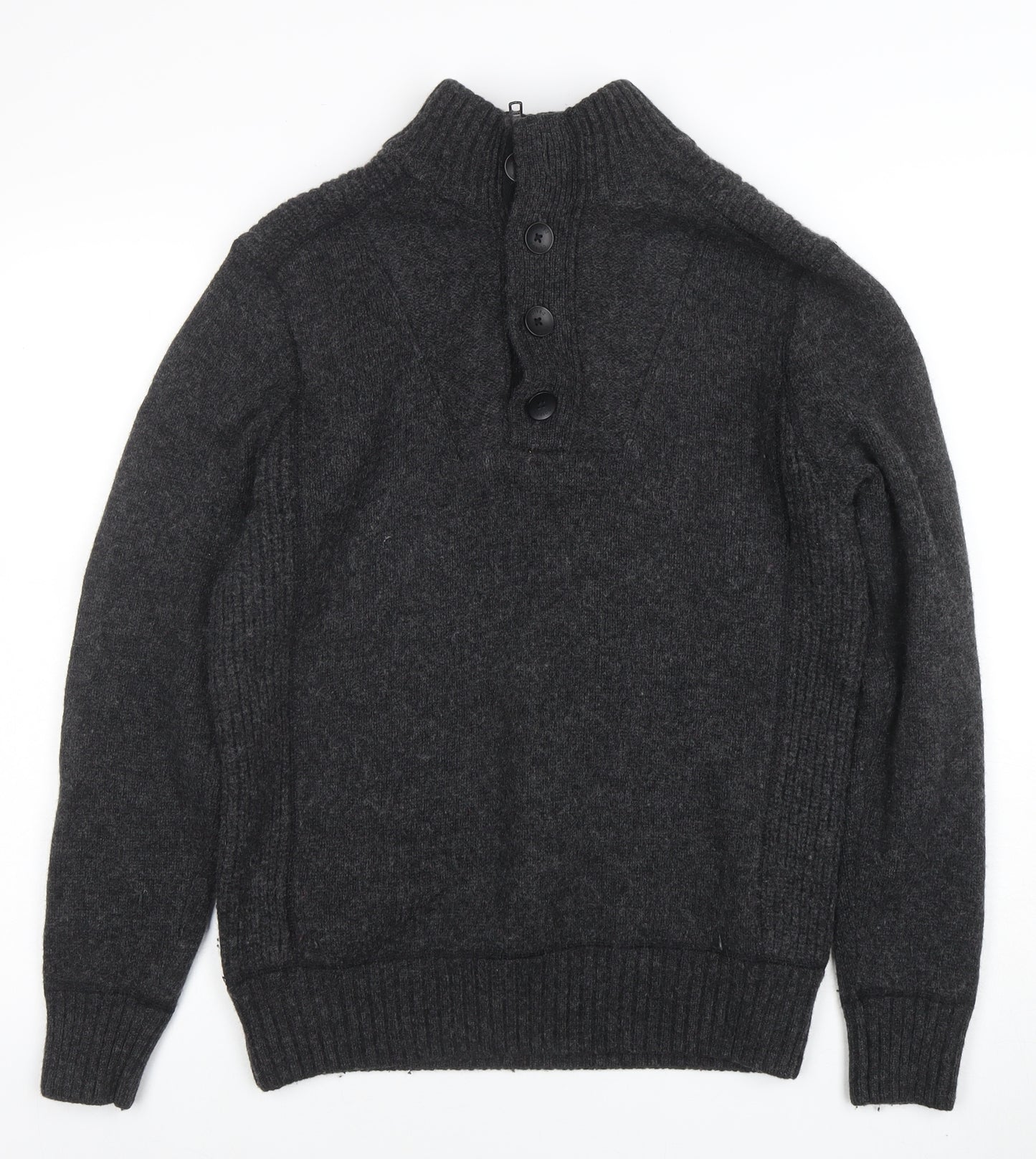 Next Men's Grey Wool Blend Henley Jumper Size M