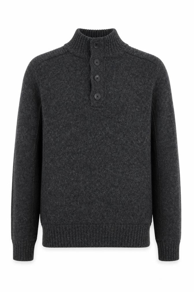 Front view of Next Men's Grey Wool Blend Henley Jumper, size M