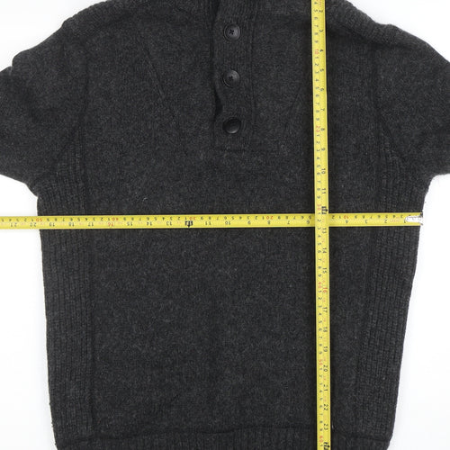 Next Men's Grey Wool Blend Henley Jumper Size M