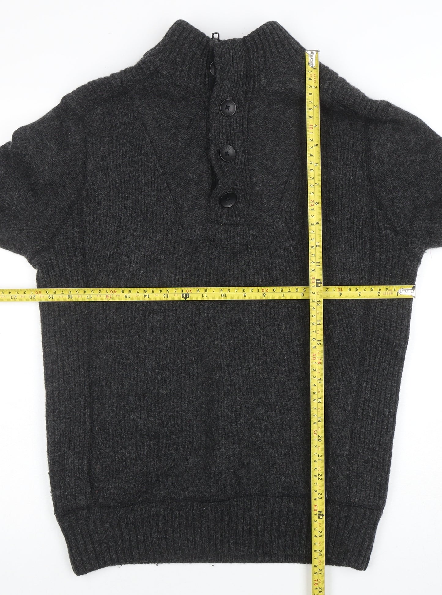 Next Men's Grey Wool Blend Henley Jumper Size M