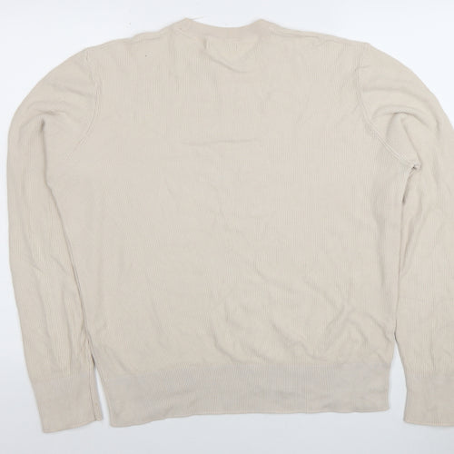 Zara Men's Beige Cotton Crew Neck Jumper Size M
