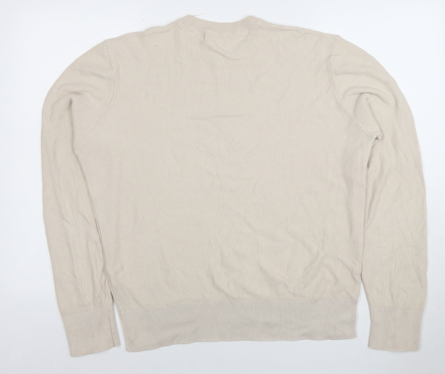 Zara Men's Beige Cotton Crew Neck Jumper Size M