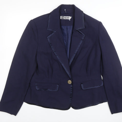 Together Women Navy Blue Single-Breasted Blazer UK 14 Polyester Viscose