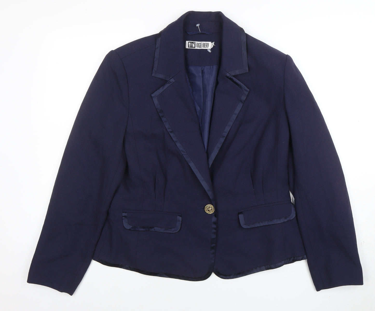 Together Women Navy Blue Single-Breasted Blazer UK 14 Polyester Viscose