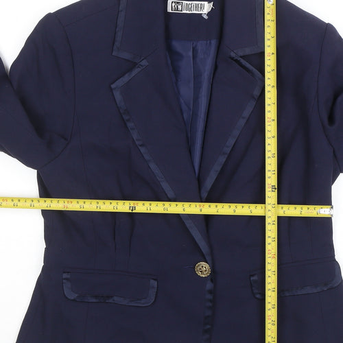 Together Women Navy Blue Single-Breasted Blazer UK 14 Polyester Viscose