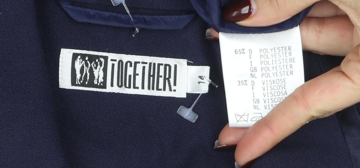 Together Women Navy Blue Single-Breasted Blazer UK 14 Polyester Viscose