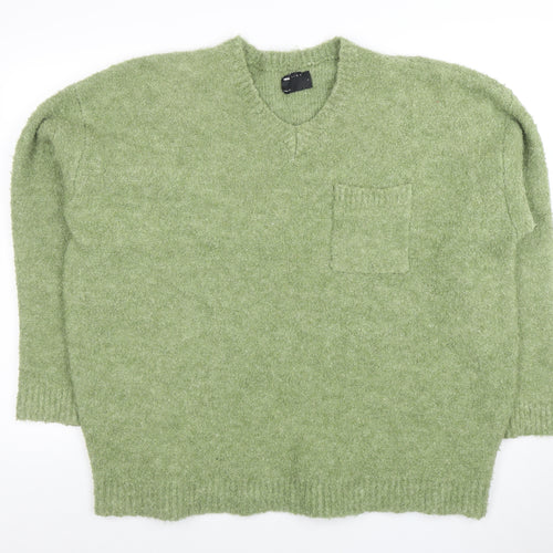 ASOS Design Men's Green Wool Blend V-Neck Jumper Size L