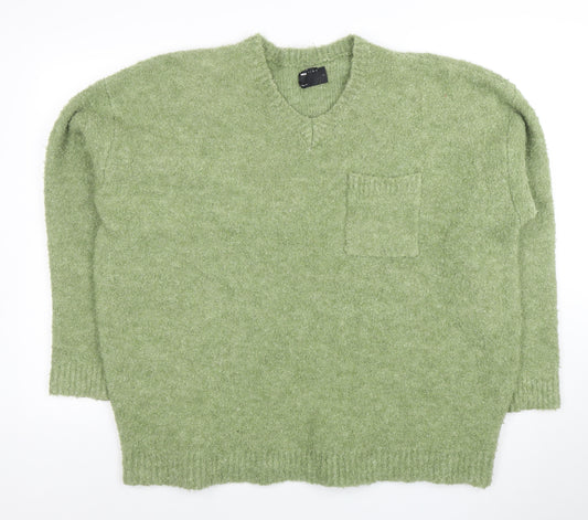 ASOS Design Men's Green Wool Blend V-Neck Jumper Size L