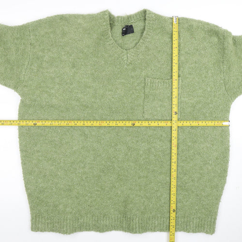 ASOS Design Men's Green Wool Blend V-Neck Jumper Size L