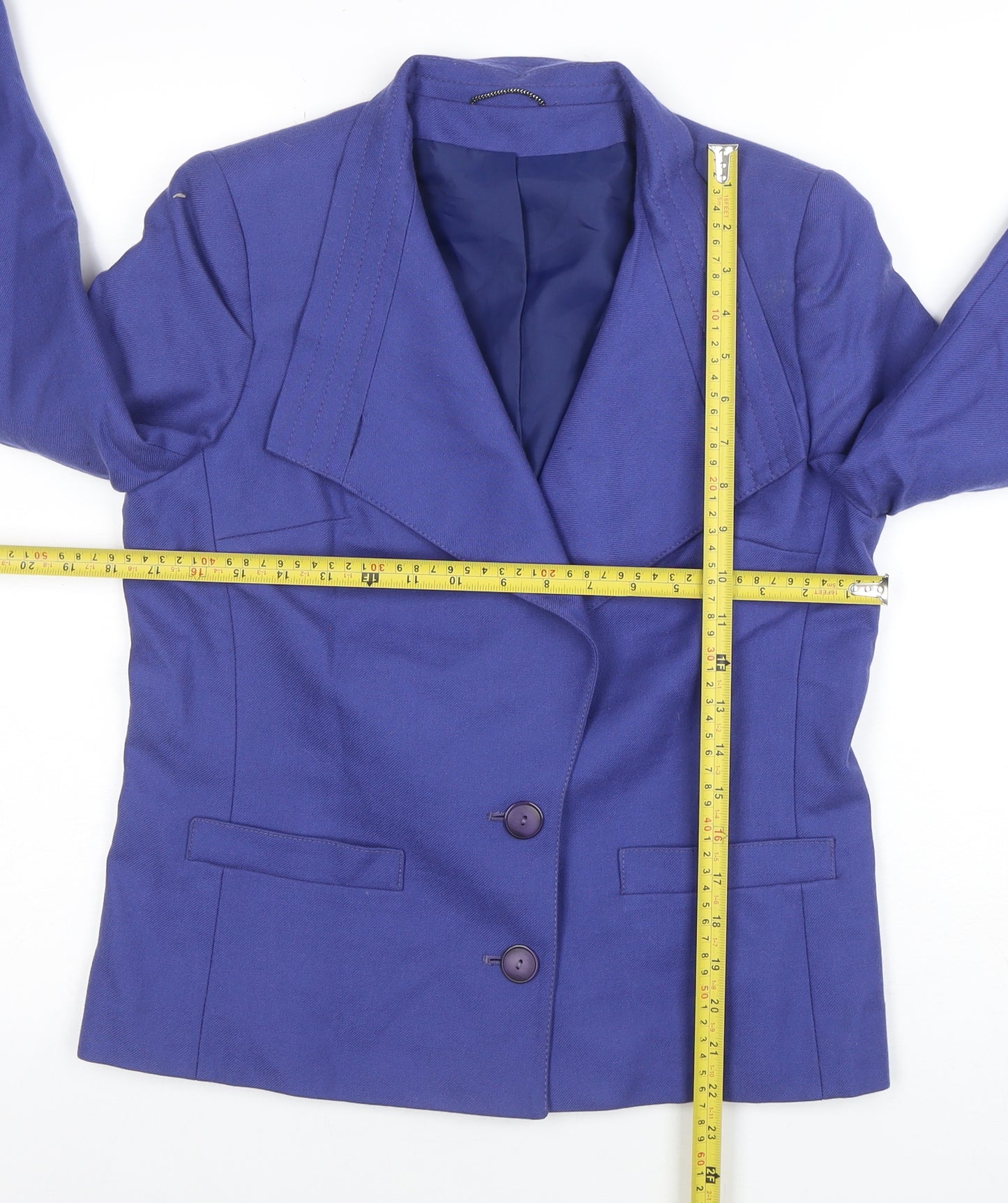 Dereta Women Blue Wool Single-Breasted Suit Jacket UK 10