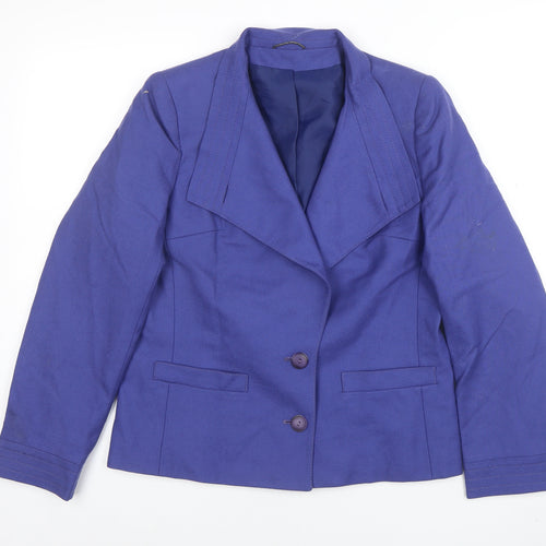Dereta Women Blue Wool Single-Breasted Suit Jacket UK 10