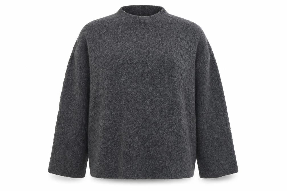 Front view of Tu women’s grey cable knit wool blend, size UK 14, jumper