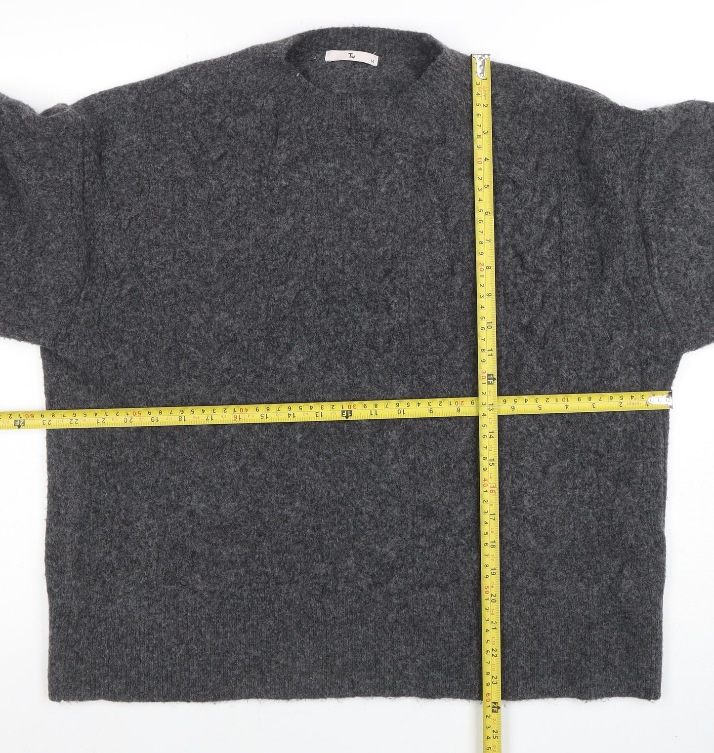 Tu Womens Grey Cable Knit Wool Blend Size 14 Jumper