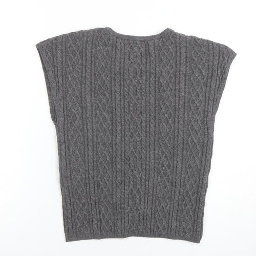 Primark Women's Grey Sleeveless Cable-Knit Beaded Pullover Jumper S