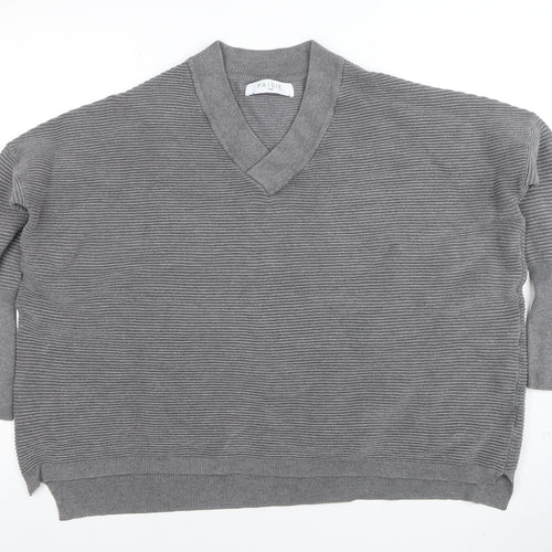 Paisie Women's Grey V-Neck Relaxed Knit Jumper S