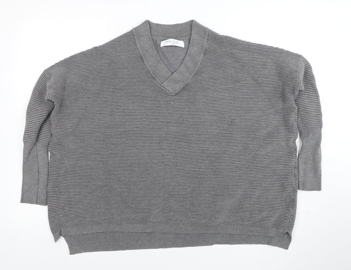 Paisie Women's Grey V-Neck Relaxed Knit Jumper S