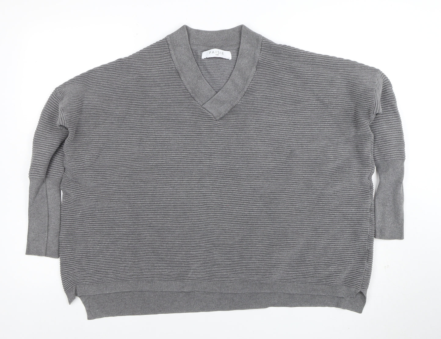 Paisie Women's Grey V-Neck Relaxed Knit Jumper S