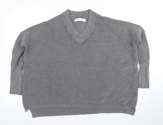 Paisie Women's Grey V-Neck Relaxed Knit Jumper S