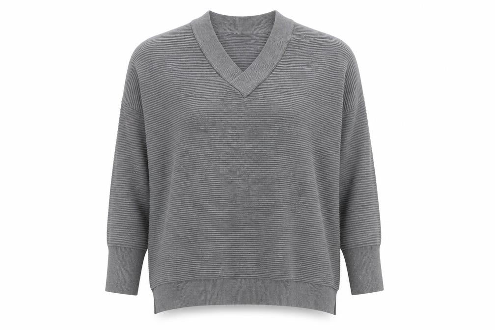 Front view of Paisie Women's Grey V-Neck Relaxed Knit Jumper S