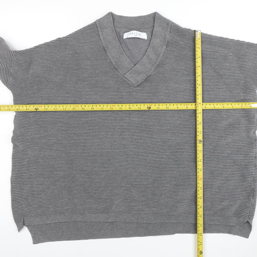 Paisie Women's Grey V-Neck Relaxed Knit Jumper S