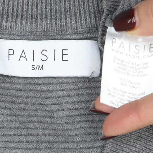 Paisie Women's Grey V-Neck Relaxed Knit Jumper S