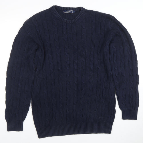 Maine New England Men's Blue Cotton Cable-Knit Jumper L