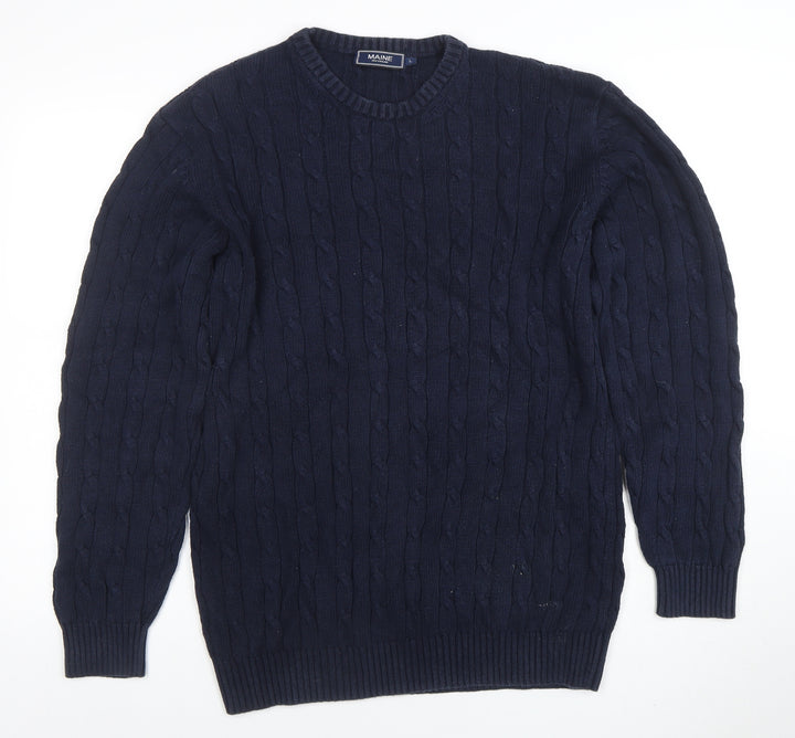 Maine New England Men's Blue Cotton Cable-Knit Jumper L