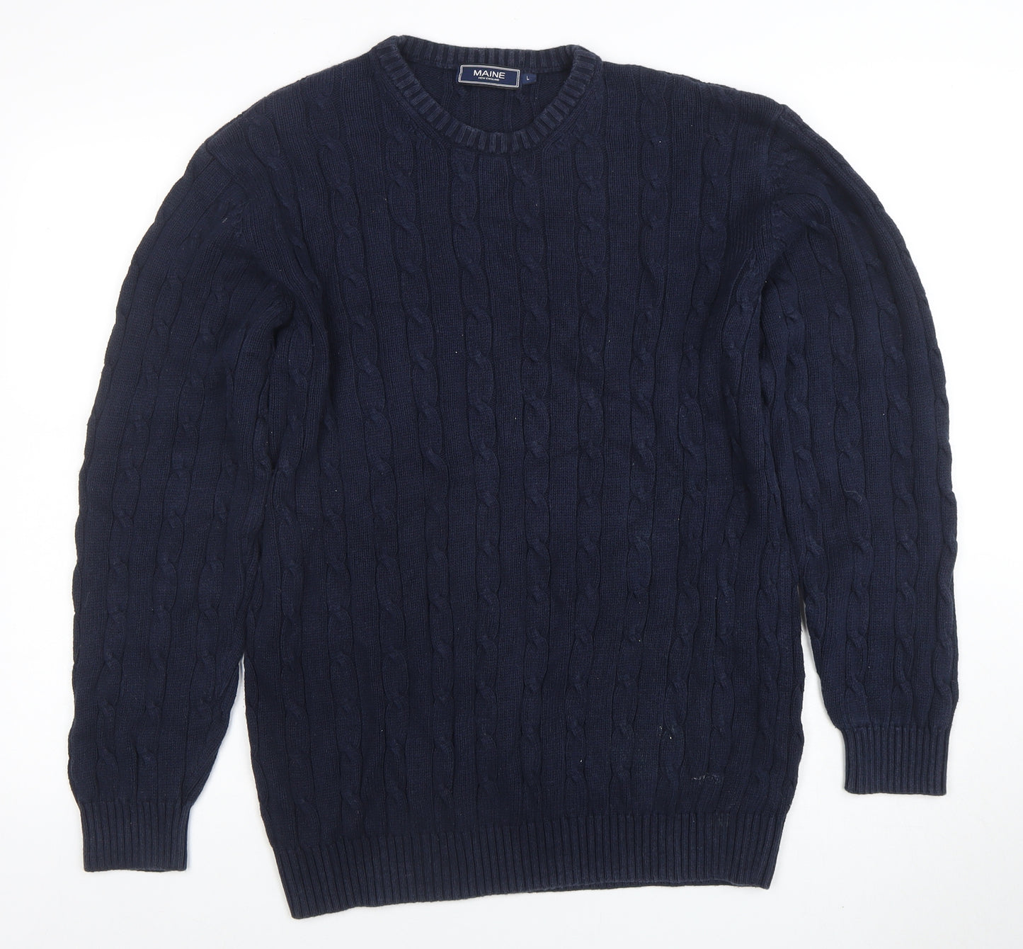 Maine New England Men's Blue Cotton Cable-Knit Jumper L