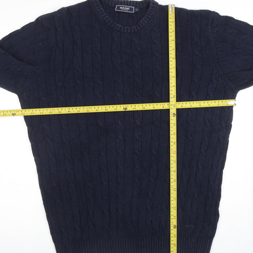 Maine New England Men's Blue Cotton Cable-Knit Jumper L