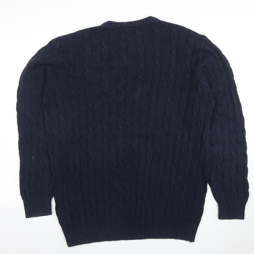 Maine New England Men's Blue Cotton Cable-Knit Jumper L