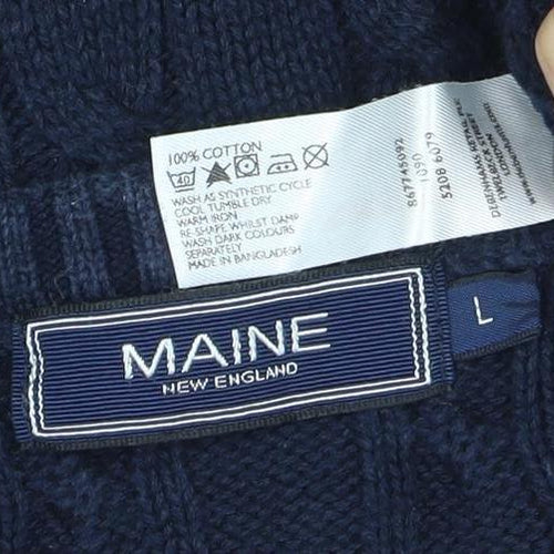 Maine New England Men's Blue Cotton Cable-Knit Jumper L