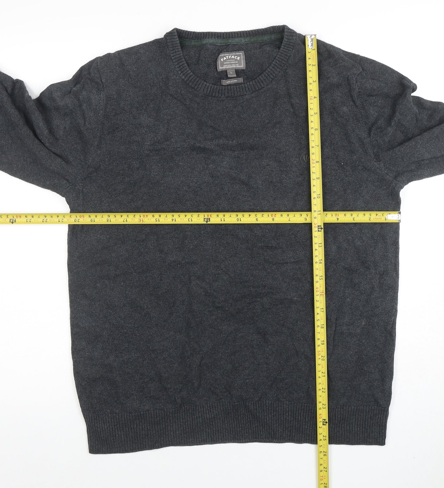 FatFace Men's Grey Cotton Cashmere Crew Neck Jumper Size L