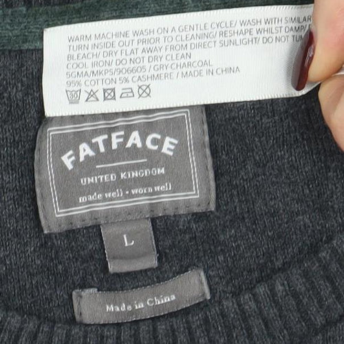 FatFace Men's Grey Cotton Cashmere Crew Neck Jumper Size L