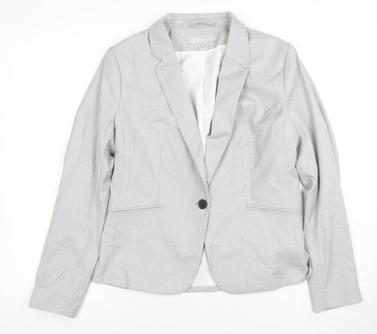 H&M Women’s Grey Single-Breasted Blazer Size 14 Regular Fit