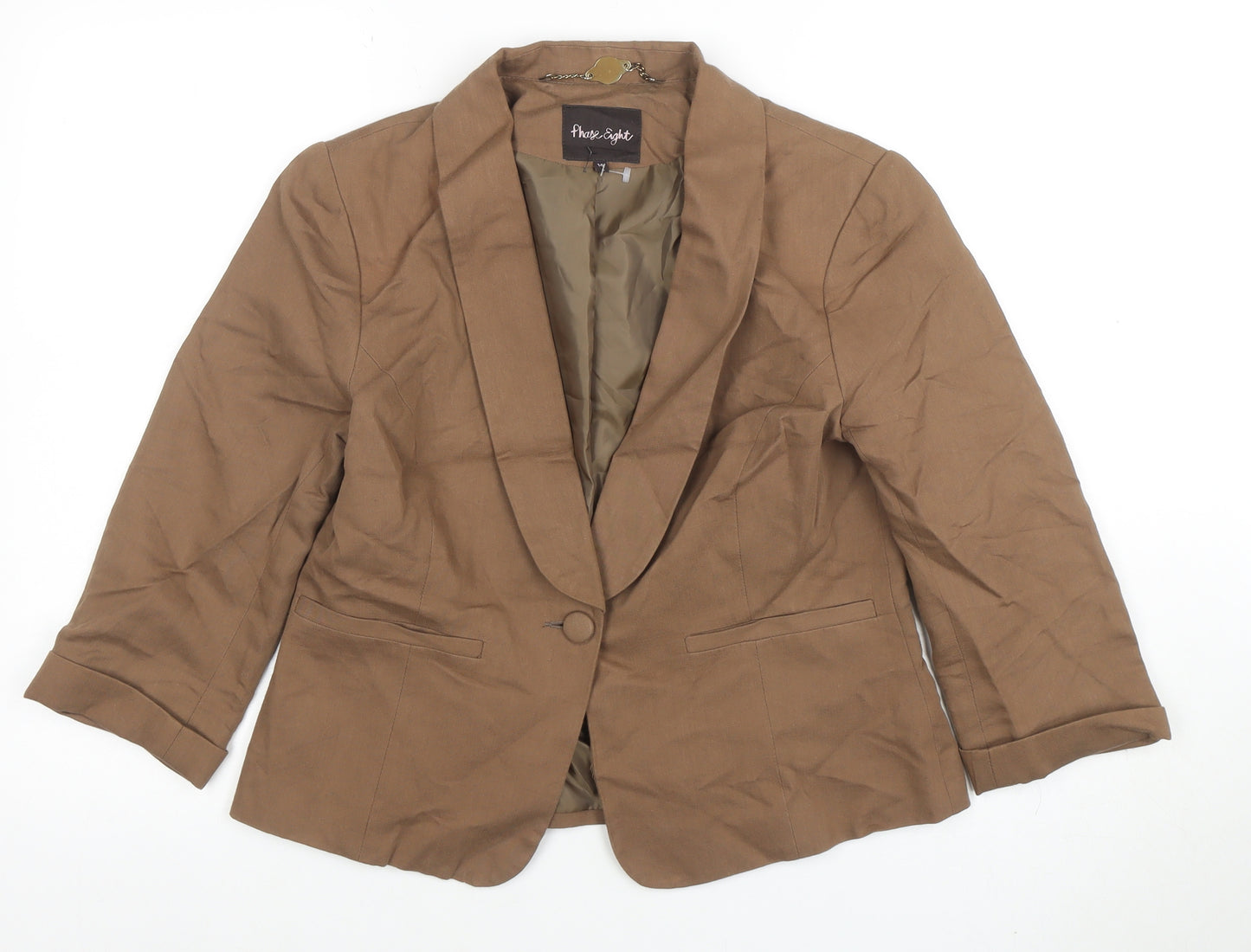 Phase Eight Womens Brown Shawl Collar Linen Blend Blazer Size 14