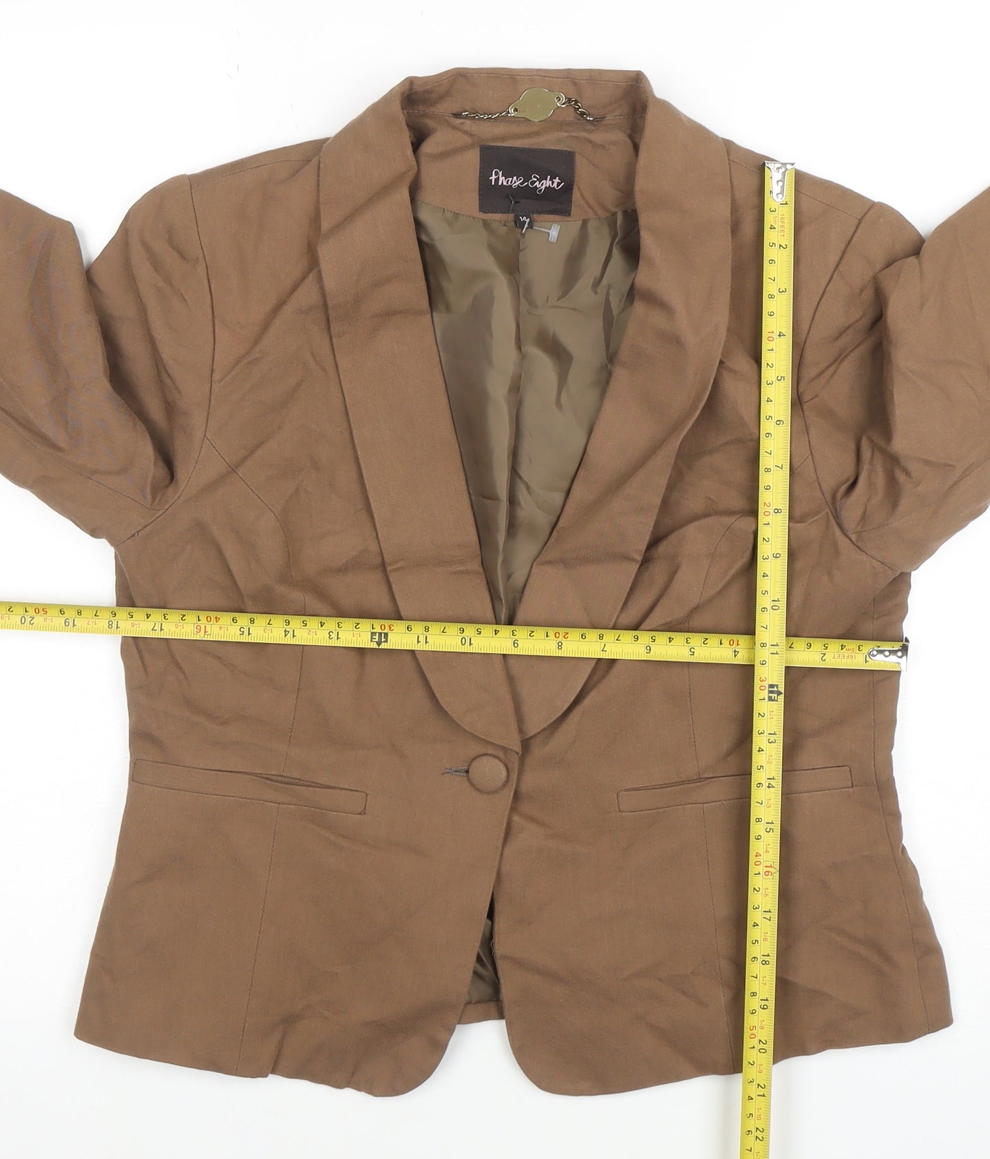 Phase Eight Womens Brown Shawl Collar Linen Blend Blazer Size 14