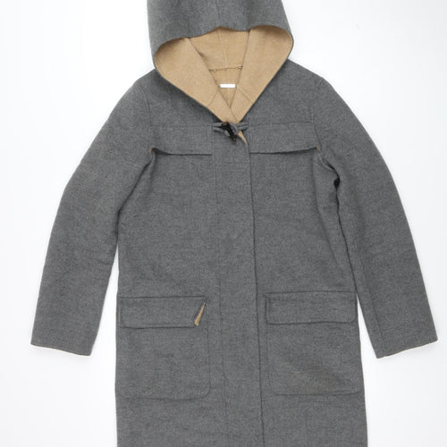 Massimo Dutti Women Grey Wool Cashmere Hooded Overcoat Size 10
