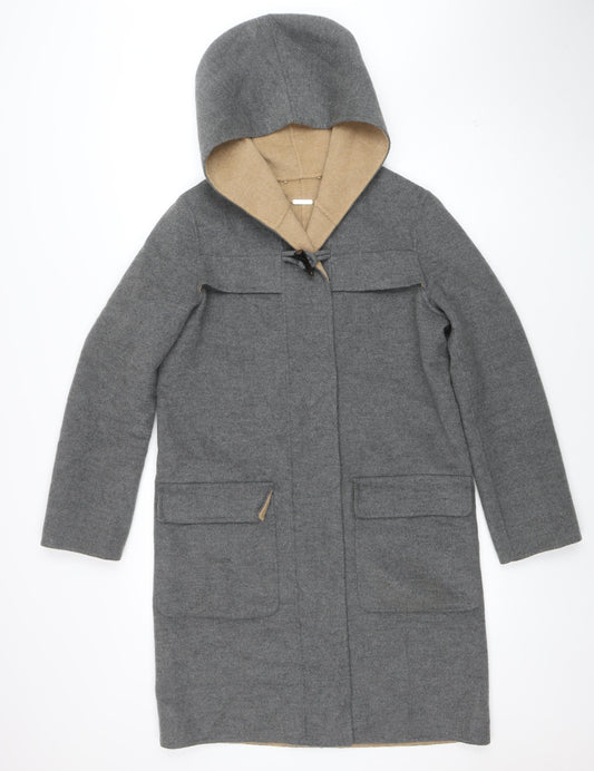 Massimo Dutti Women Grey Wool Cashmere Hooded Overcoat Size 10