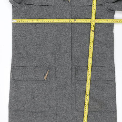 Massimo Dutti Women Grey Wool Cashmere Hooded Overcoat Size 10