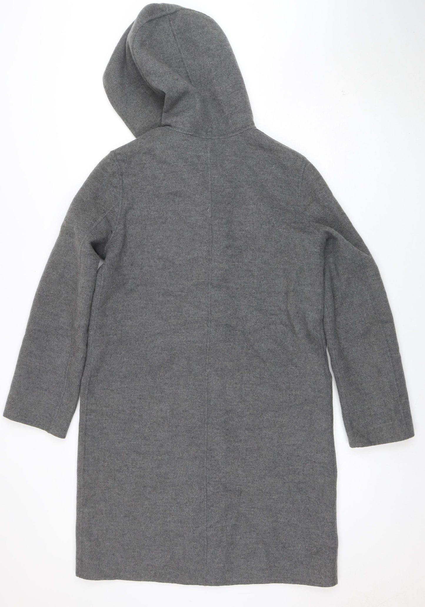 Massimo Dutti Women Grey Wool Cashmere Hooded Overcoat Size 10