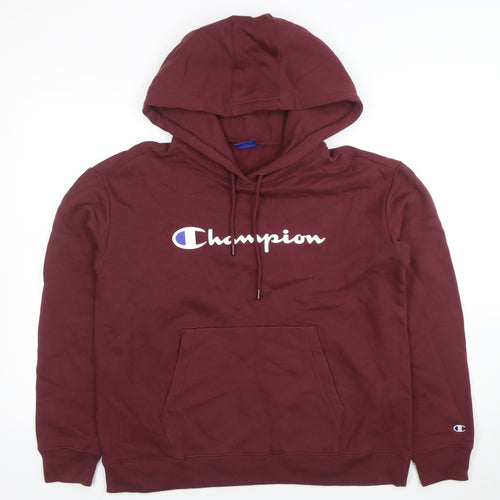 Champion Men’s Red Pullover Hoodie Medium Logo Cotton Sweatshirt