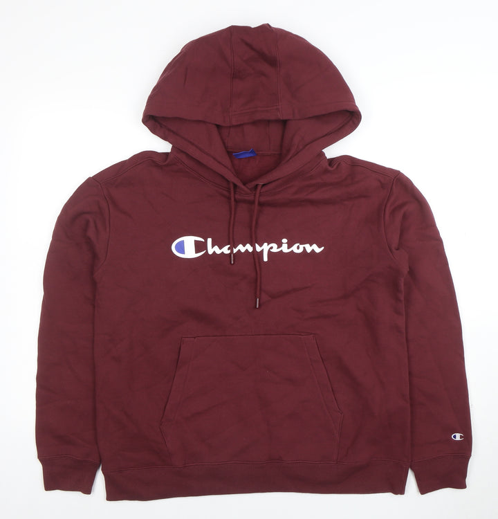 Champion Men’s Red Pullover Hoodie Medium Logo Cotton Sweatshirt