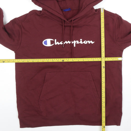 Champion Men’s Red Pullover Hoodie Medium Logo Cotton Sweatshirt